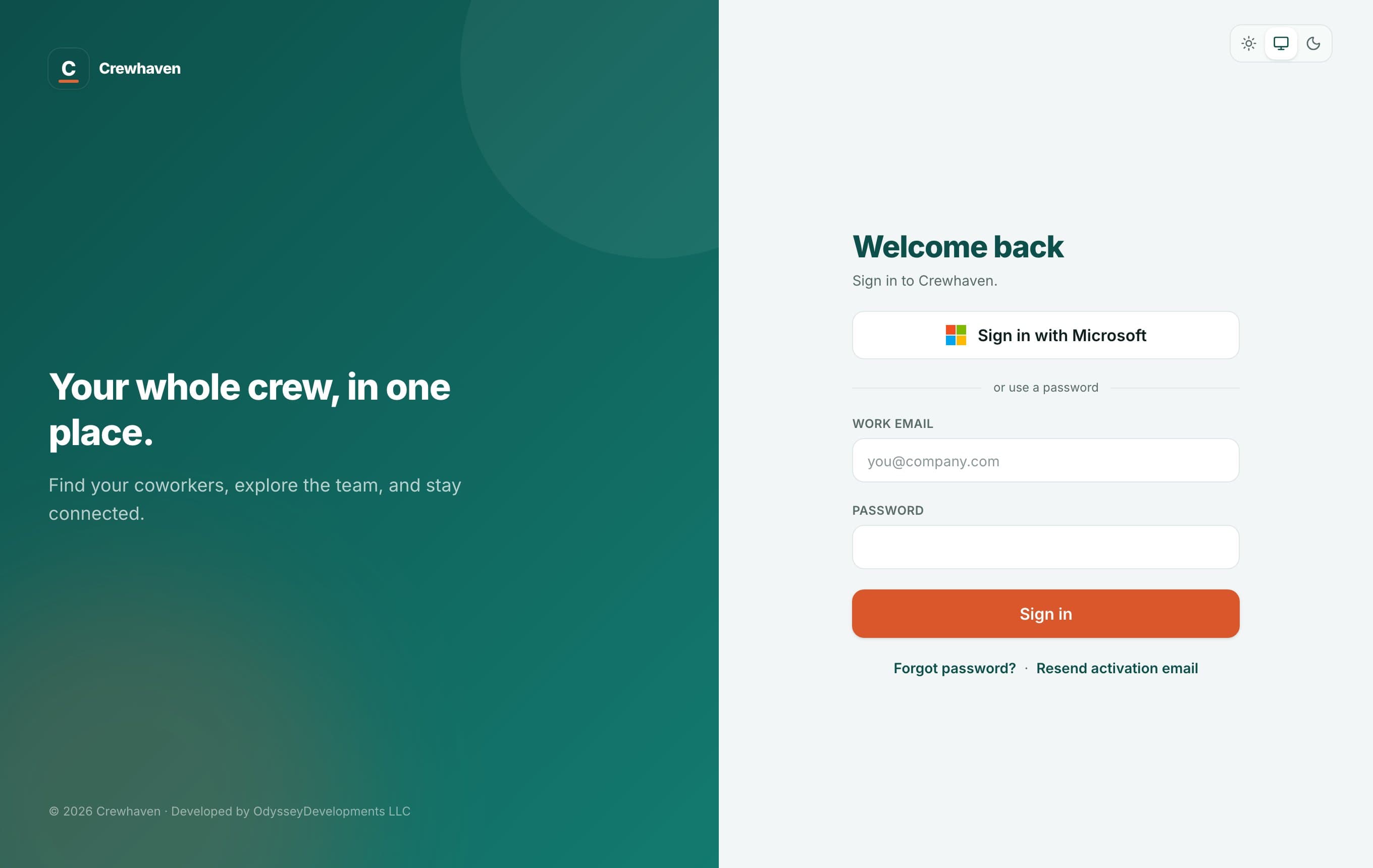 The Crewhaven Standard sign-in screen.