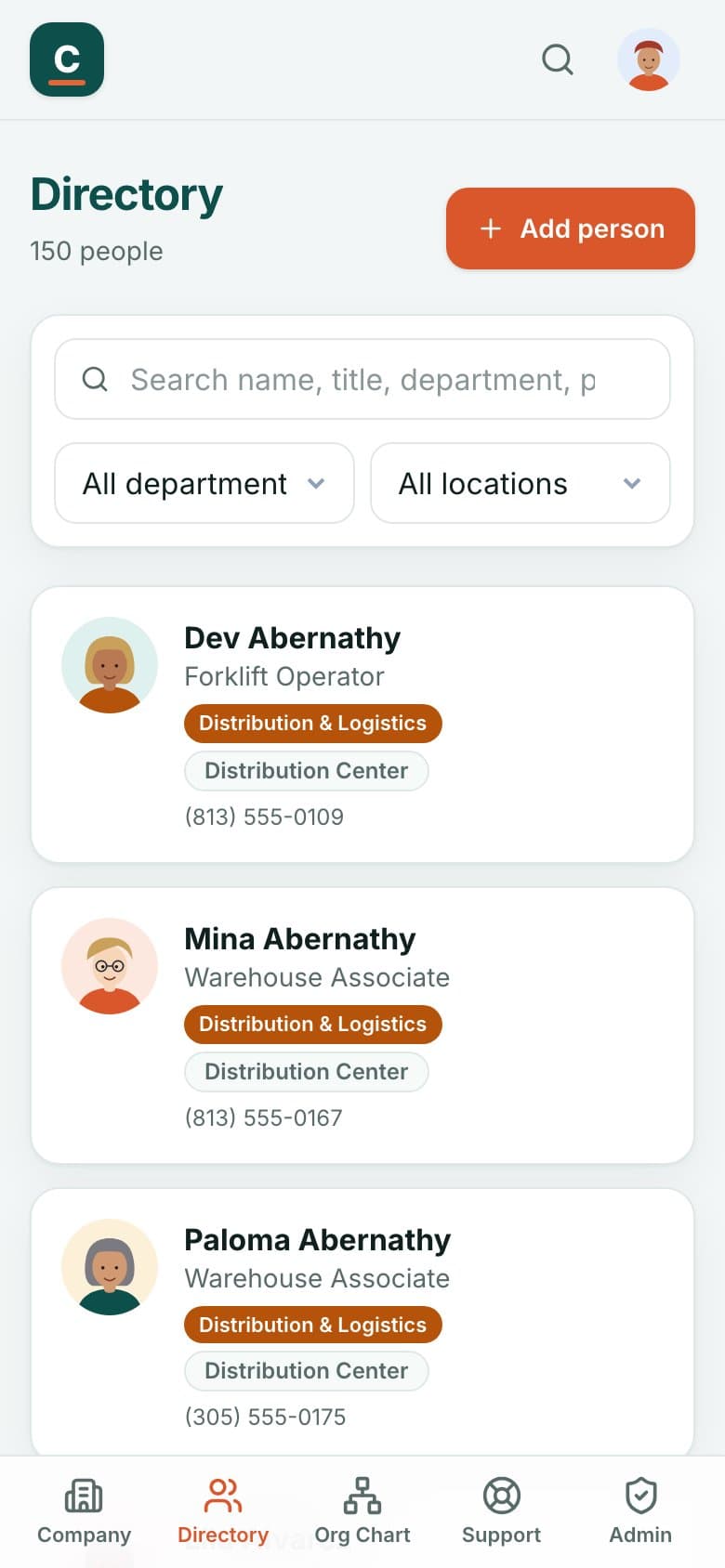 The directory on a phone.